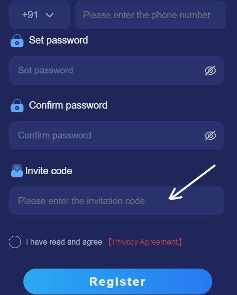 Enter a Tiranga lottery invite code